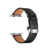 Apple Watch 42-49mm | Apple Watch (42/44/SE/45/46/49mm) - BOX-W Kalveskinds Læder Rem - Sort - DELUXECOVERS.DK
