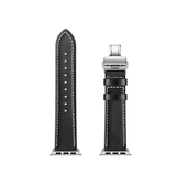 Apple Watch 42-49mm | Apple Watch (42/44/SE/45/46/49mm) - BOX-W Kalveskinds Læder Rem - Sort - DELUXECOVERS.DK