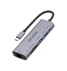 Adapter | Multihub USB-C til 2xUSB-A / 1xUSB-C / SD/TF / Ethernet - Grå - AMALINK™ - DELUXECOVERS.DK