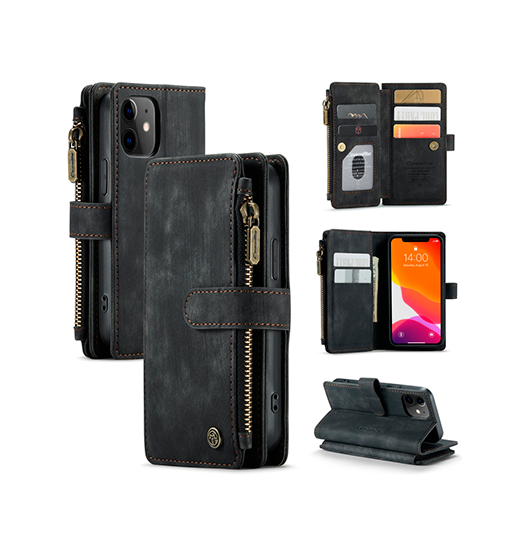 iPhone 12 | iPhone 12 - CaseMe™ multifunktionellt plånboksfodral i läder - Svart - DELUXECOVERS.SE