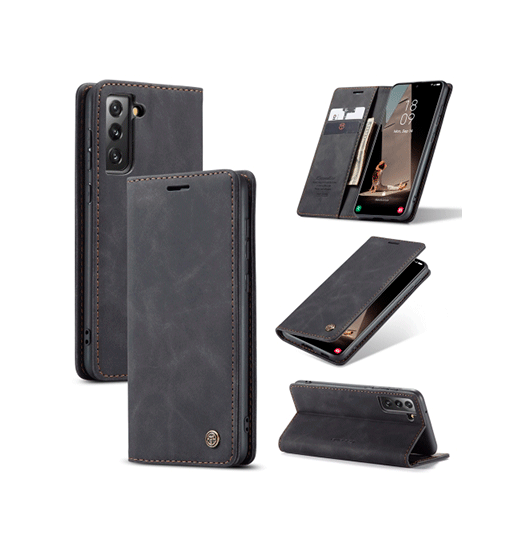 Samsung Galaxy S21+ | Samsung S21+ - CaseMe™ Noble plånboksfodral i läder - Svart - DELUXECOVERS.SE