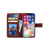 iPhone XS Max | iPhone XS Max - IDEWEI™ Deluxe Læder Etui Med Pung - Brun - DELUXECOVERS.DK