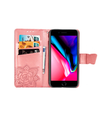 iPhone 7 / 8 / SE (2020/2022) | iPhone 7/8/SE(2020/2022) - BUTTERFLY™ Læder Etui / Taske M. Pung - Rose - DELUXECOVERS.DK