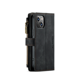 iPhone 13 Mini | iPhone 13 Mini - CaseMe™ multifunktionellt plånboksfodral i läder - Svart - DELUXECOVERS.SE