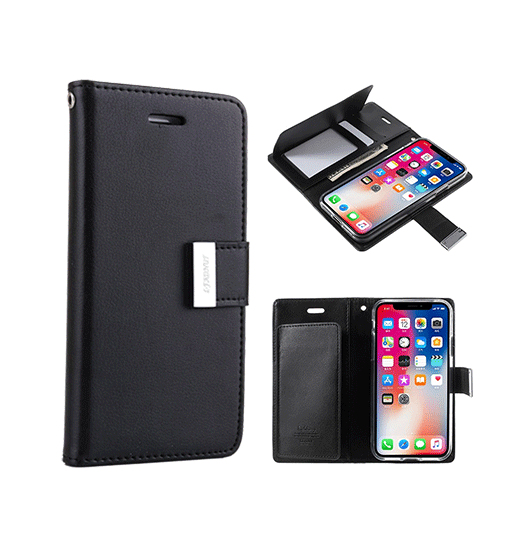 iPhone 12 Pro Max | iPhone 12 Pro Max - MERCURY™ Fold Læder Etui M. Kortholder - Sort - DELUXECOVERS.DK
