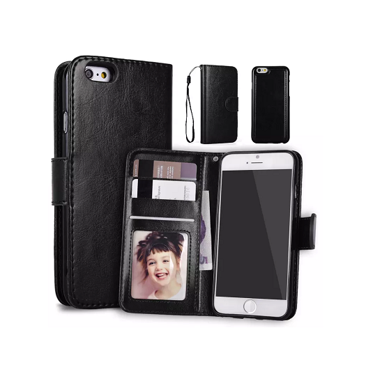 iPhone 6 / 6s | iPhone 6/6s - Vintage 2-i-1 plånboksfodral i läder med avtagbart skal - Svart/Grå - DELUXECOVERS.SE