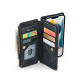 iPhone 13 Mini | iPhone 13 Mini - CaseMe™ multifunktionellt plånboksfodral i läder - Svart - DELUXECOVERS.SE