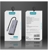 Adapter | Multihub USB-C til 2xUSB-A / 1xUSB-C / SD/TF / Ethernet - Grå - AMALINK™ - DELUXECOVERS.DK