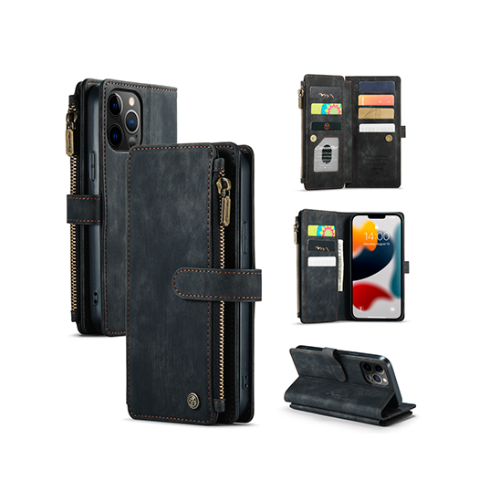 iPhone 11 Pro Max | iPhone 11 Pro Max - CaseMe™ multifunktionellt plånboksfodral i läder - Svart - DELUXECOVERS.SE