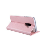 Samsung Galaxy S9 | Samsung Galaxy S9 - CMAIS Stof Flipcover Etui - Rosa/Guld - DELUXECOVERS.DK