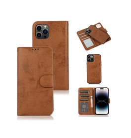 iPhone 14 Pro | iPhone 14 Pro - Vintage 2-i-1 Læder Etui M. Aftageligt Cover - Brun - DELUXECOVERS.DK