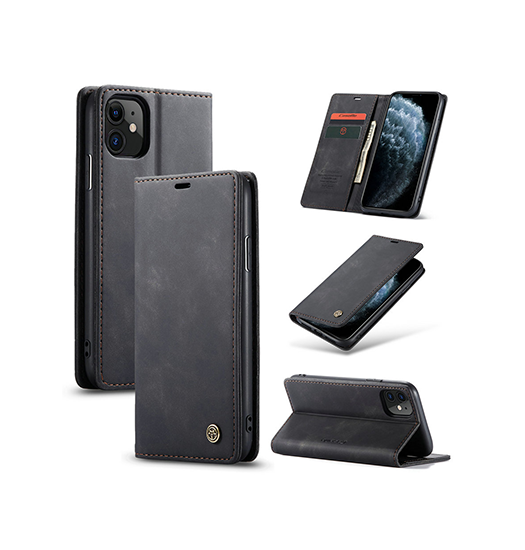 iPhone 12 Mini | iPhone 12 Mini - CaseMe™ Noble plånboksfodral i läder - Svart - DELUXECOVERS.SE